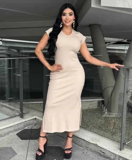 Vestido Rib con Mangas